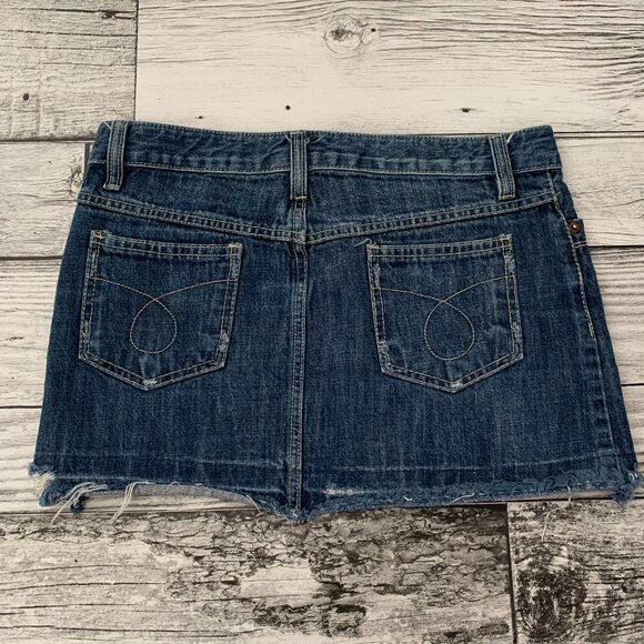 Free Jeans Vintage Denim Y2K Low Rise Distressed Frayed Micro Mini Jean Skirt - Picture 4 of 9